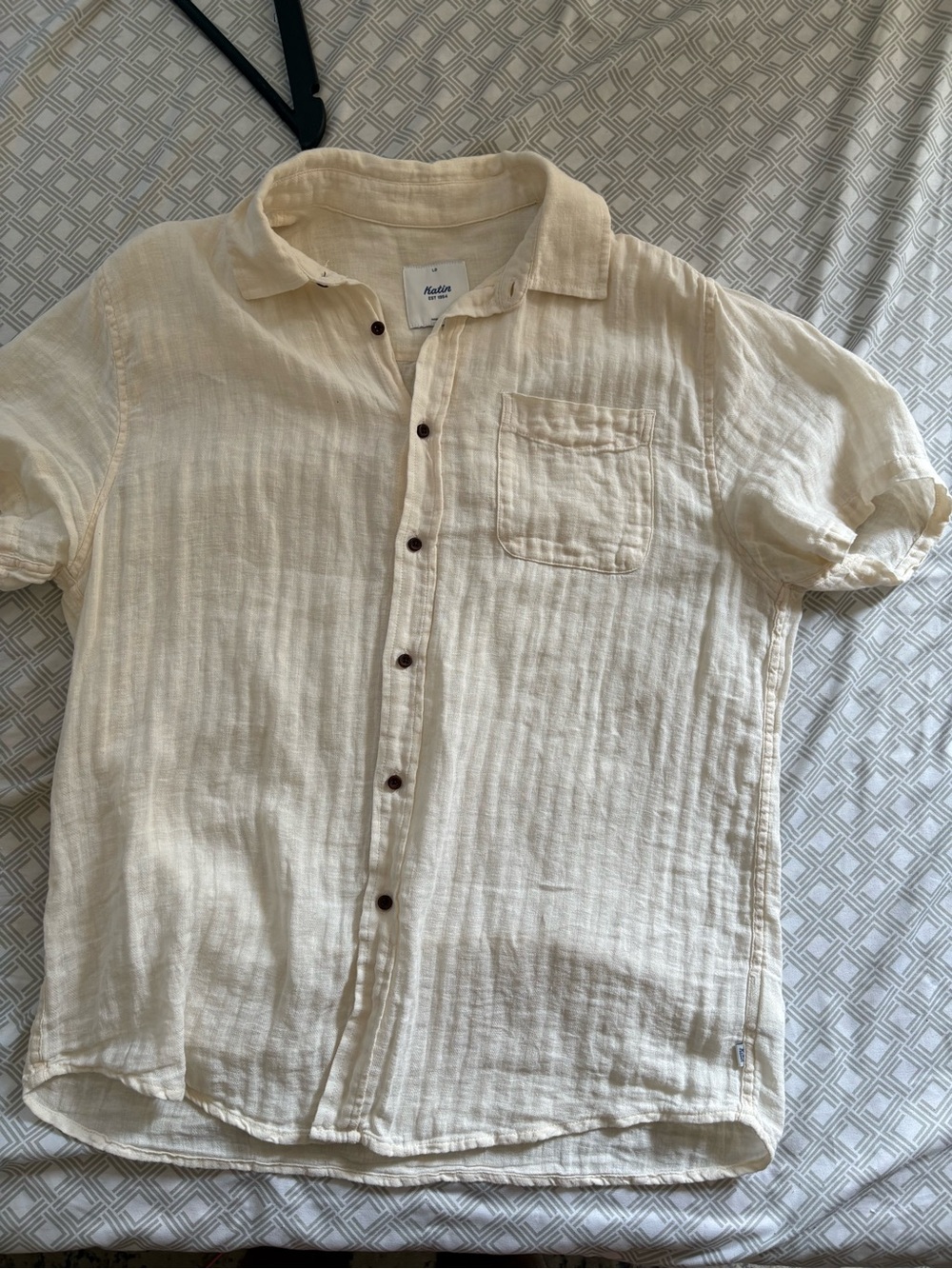 Katin Cotton Linen Blend Cream Short Sleeved Button Up Shirt Men’s size L